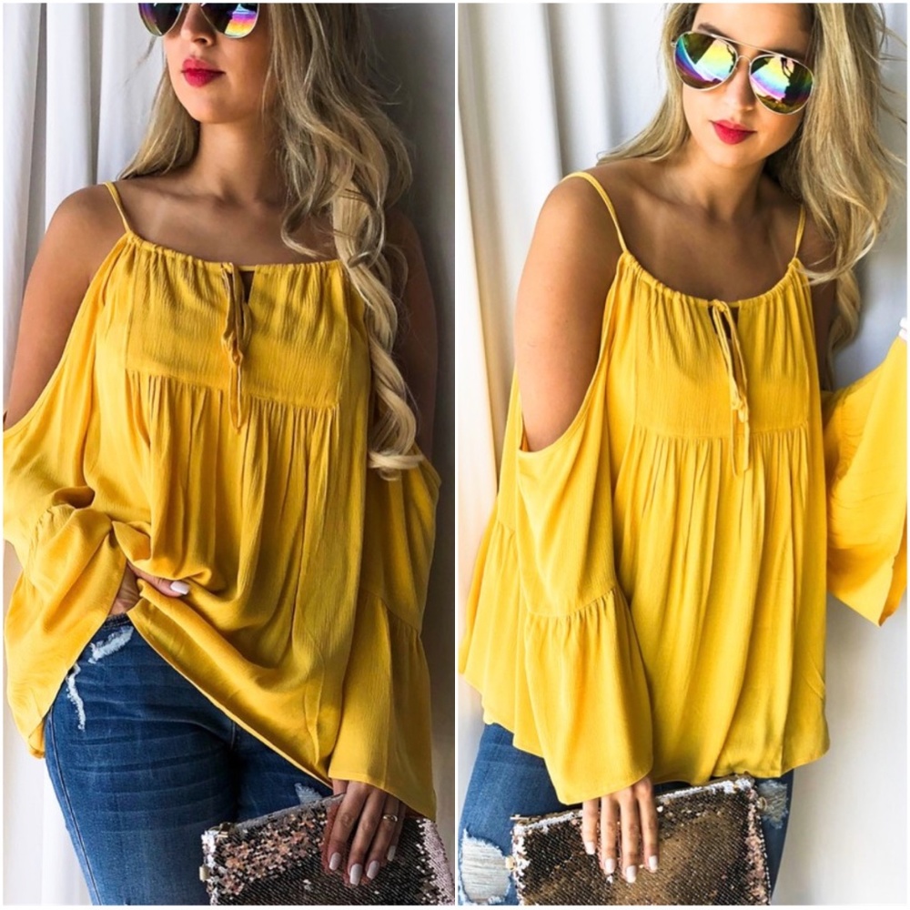 STacey Off Shoulder Yellow Blouse - Picture 1 of 3